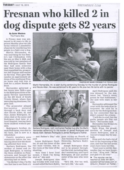 Fresnan who killed 2 in dog dispute gets 82 years